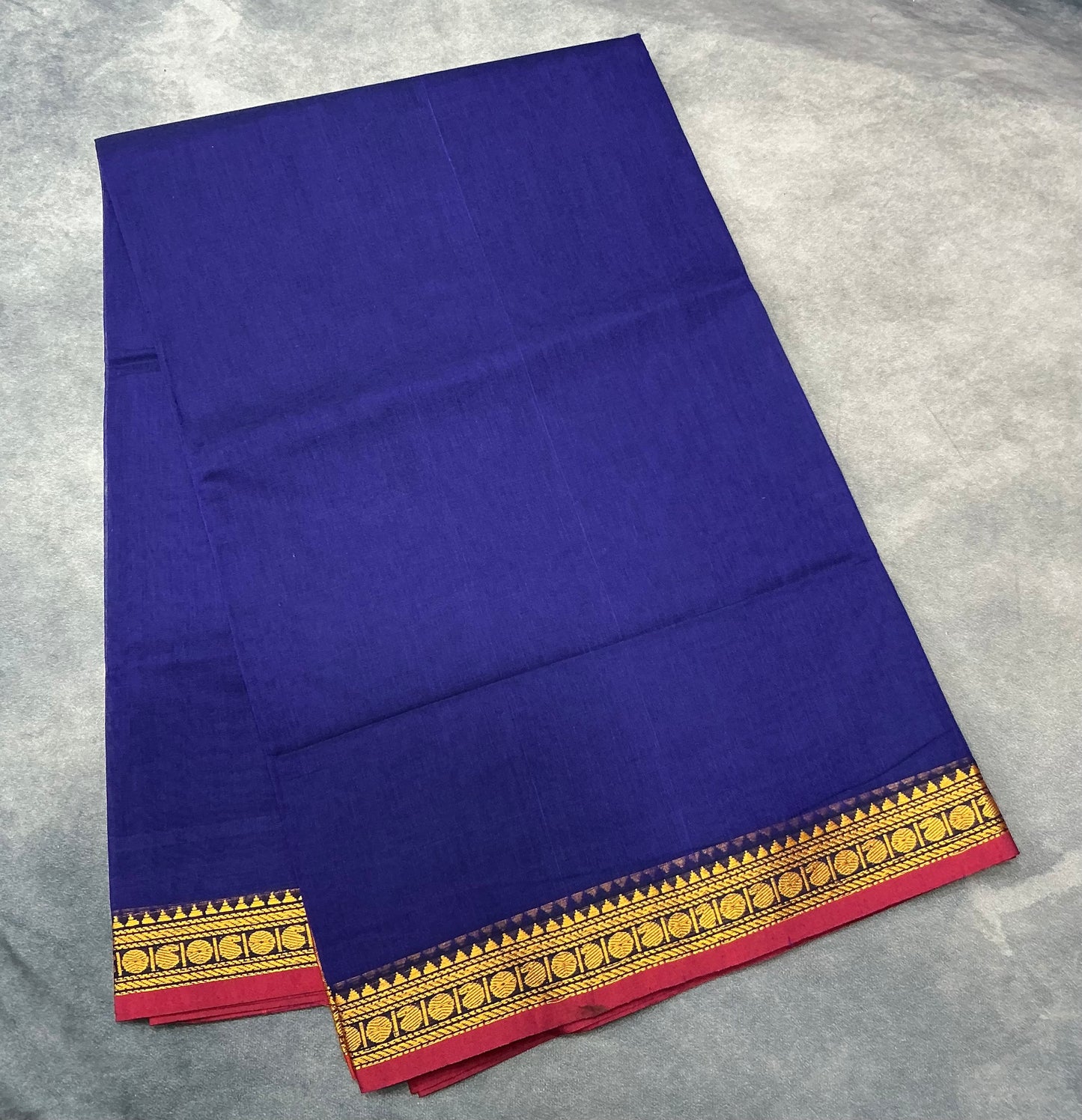 Chettinad Cotton Saree Blue Colour with Red Colour with Thread Work Border