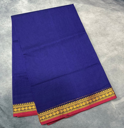 Chettinad Cotton Saree Blue Colour with Red Colour with Thread Work Border