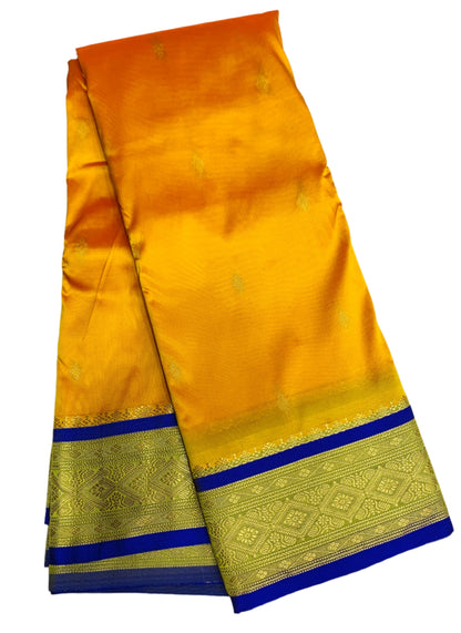 Yellow Shade Saree with Golden and Blue Border