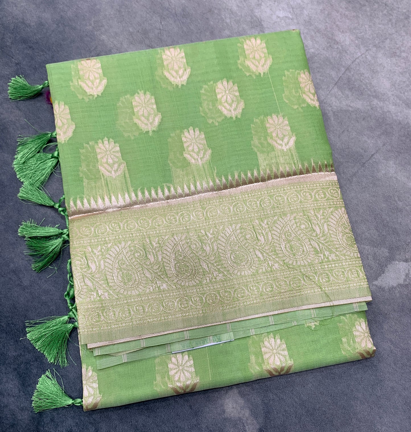 Banaras Katan Saree Light Green Colour with Katan Work Border