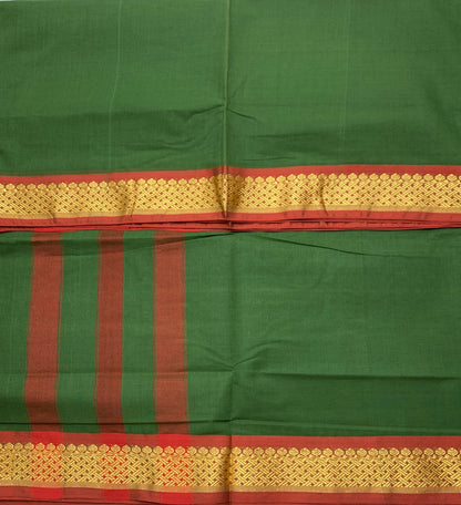 Chettinad Cotton Saree Green Colour with Maroon and Yellow Border