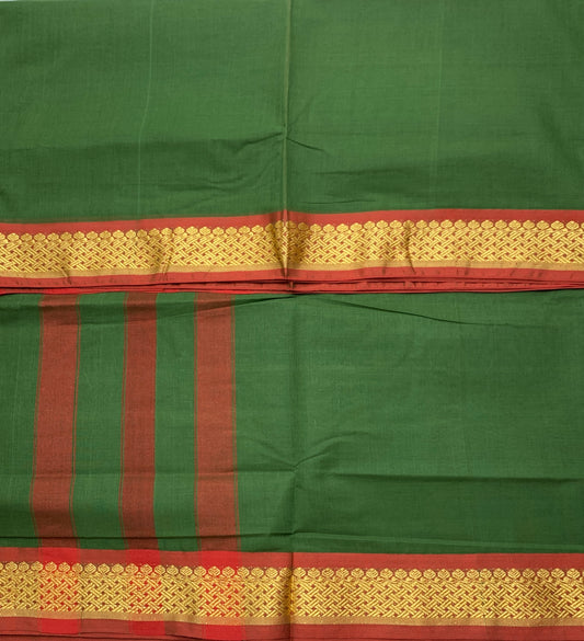 Chettinad Cotton Saree Green Colour with Maroon and Yellow Border