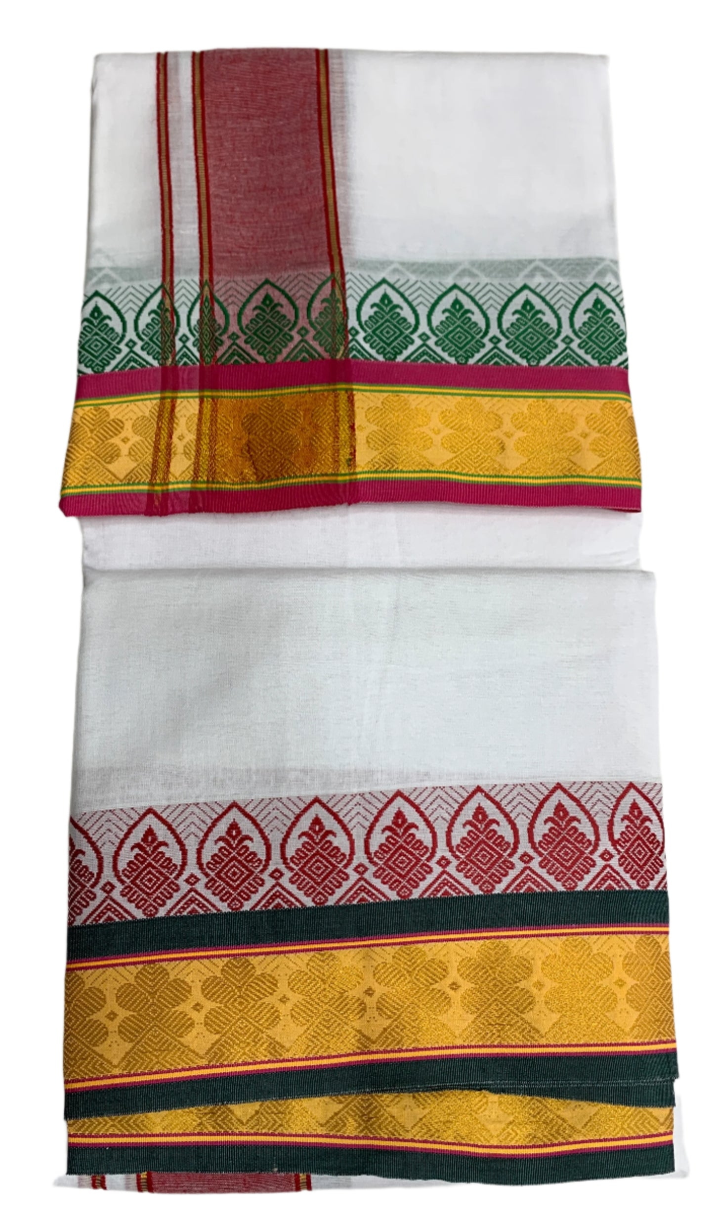 9X5 Cotton Dhoti White Colour with Yellow and Pink Border