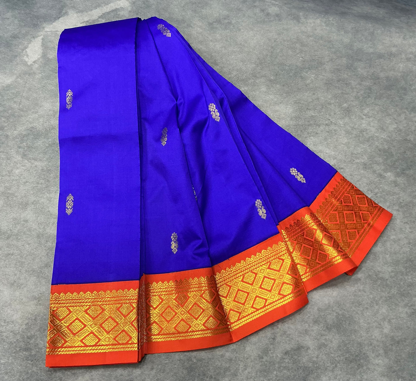 Semi Silk Saree Violet Colour with Orange and Gold Zari Border