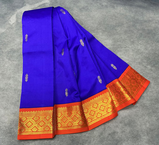 Semi Silk Saree Violet Colour with Orange and Gold Zari Border
