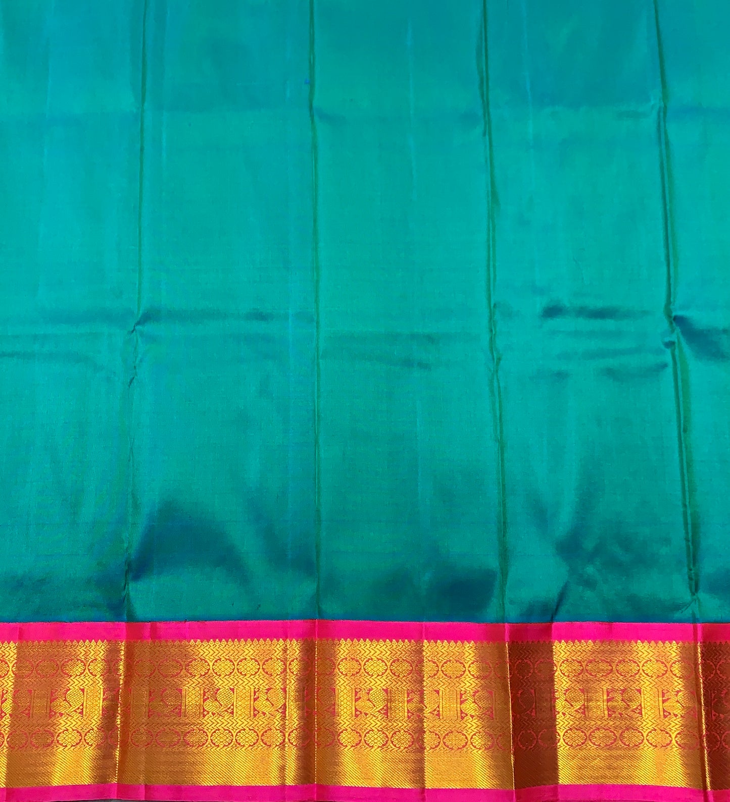 Rama Green shade Pure Kanchipuram Kids Pattu Pavadai with Contrast Border for Newborn to 2 Years