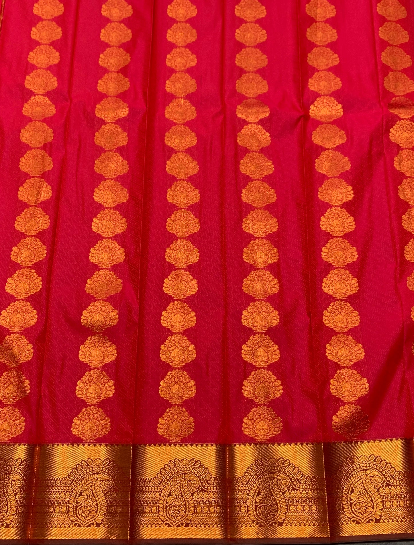 Vegan Silk Saree Cherry Red Colour Saree with Copper Border