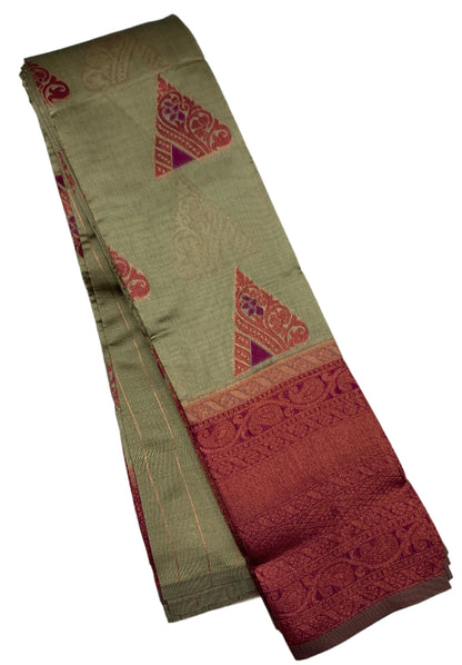 Art Silk Saree Gray Colour with Maroon Border