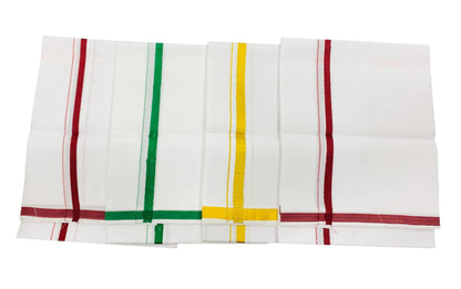 Cotton Dhoti 4 Mulam White Colour with Small Border - Pack of 4