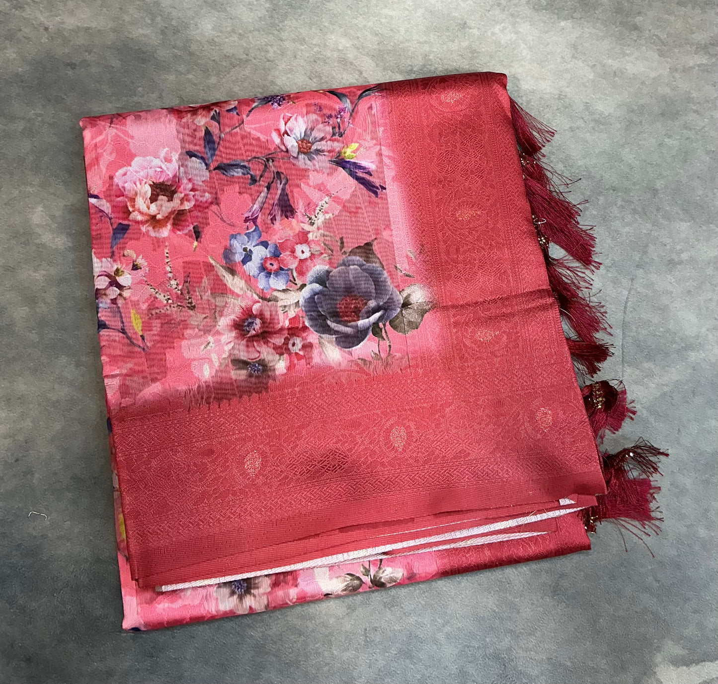 Digital Print Cotton Saree Light Red Colour with Floral Pattern