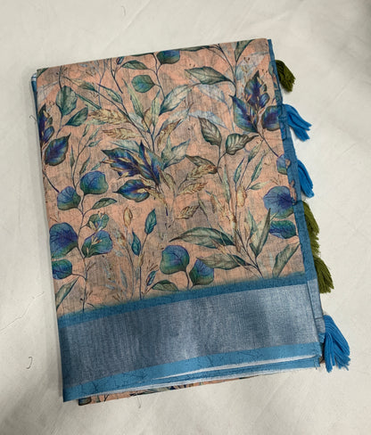 Jute Cotton Saree Light Peach Shade with Thread Border