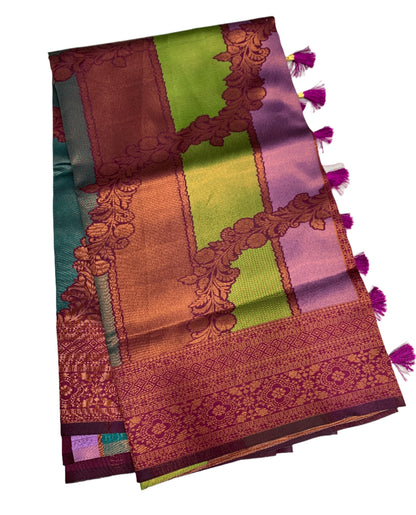 Art Silk Four Colour Saree with Magenta Border