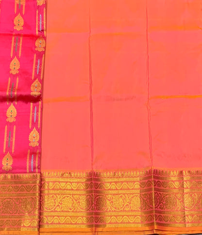 Baby Pink Shade Pure Kanchipuram Kids Pattu Pavadai with Contrast Border for Newborn to 2 Years