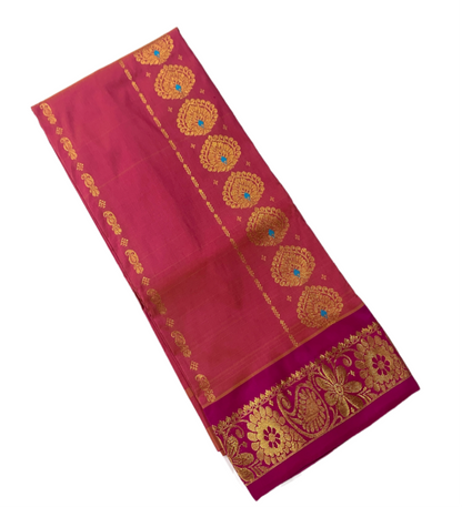 Peach shade Semi Silk Kids Pattu Pavadai with contrast border for age 5 to 10