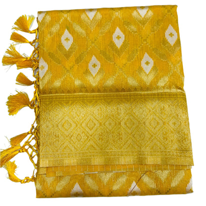 Banaras Katan Saree Yellow Colour with Katan Work Border