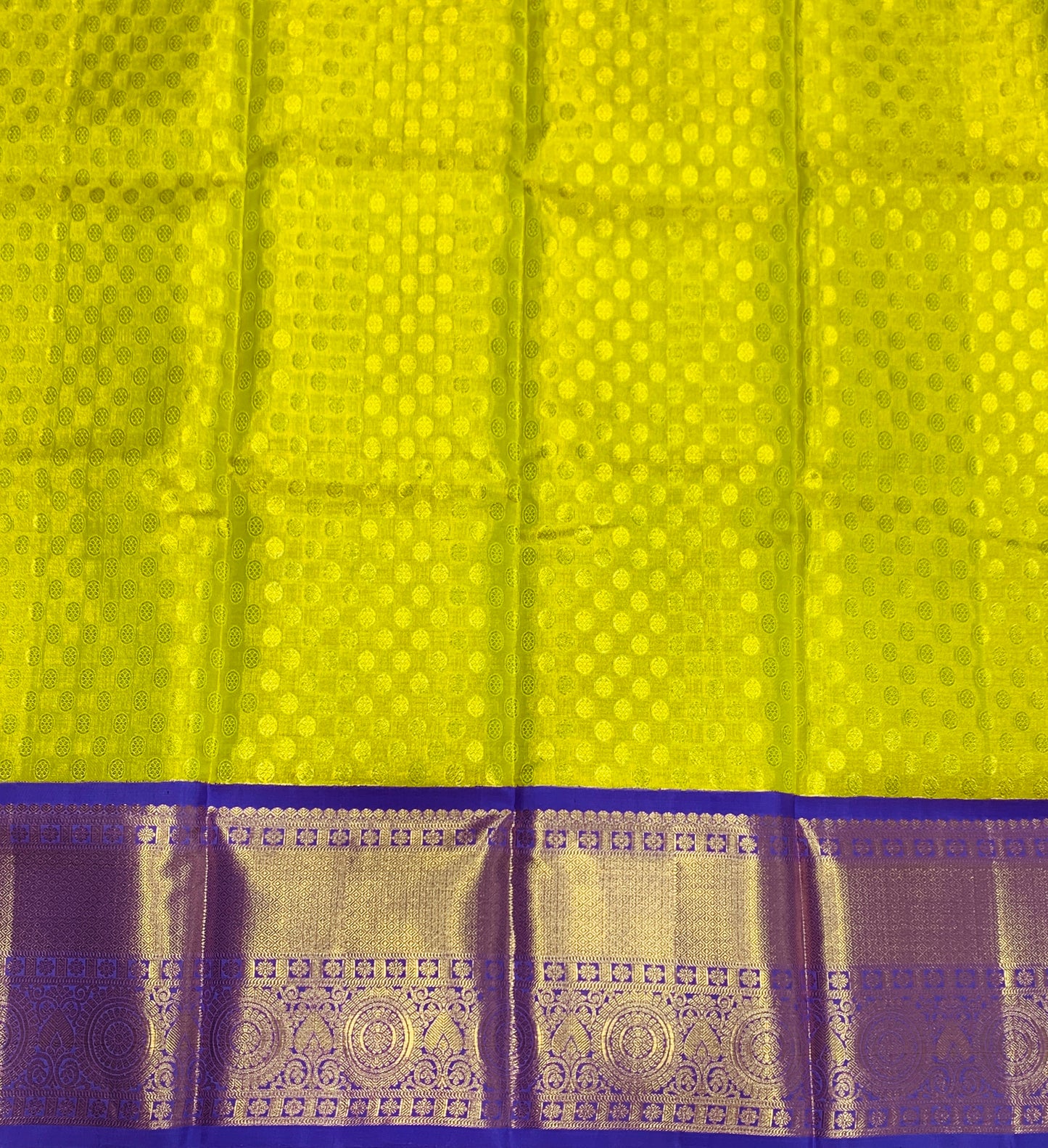 Lemon Yellow shade Pure Kanchipuram Kids Pattu Pavadai with Contrast border for age 2 to 5