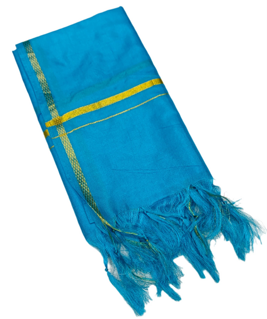 Silk Pooja Towel Sky Blue Colour