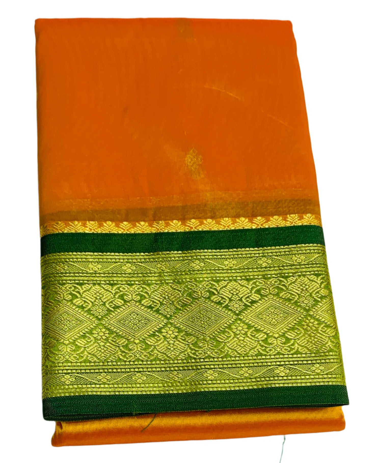 Mango Yellow Shade Saree with Golden and Green Border