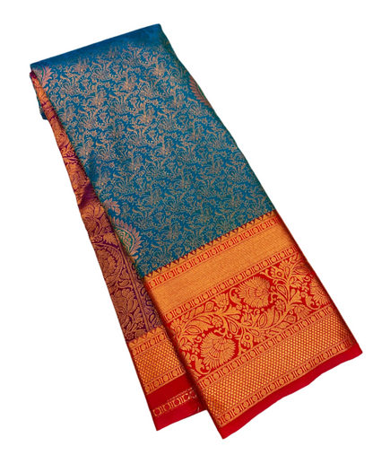 Vegan Silk Saree Blue shade with Maroon Border