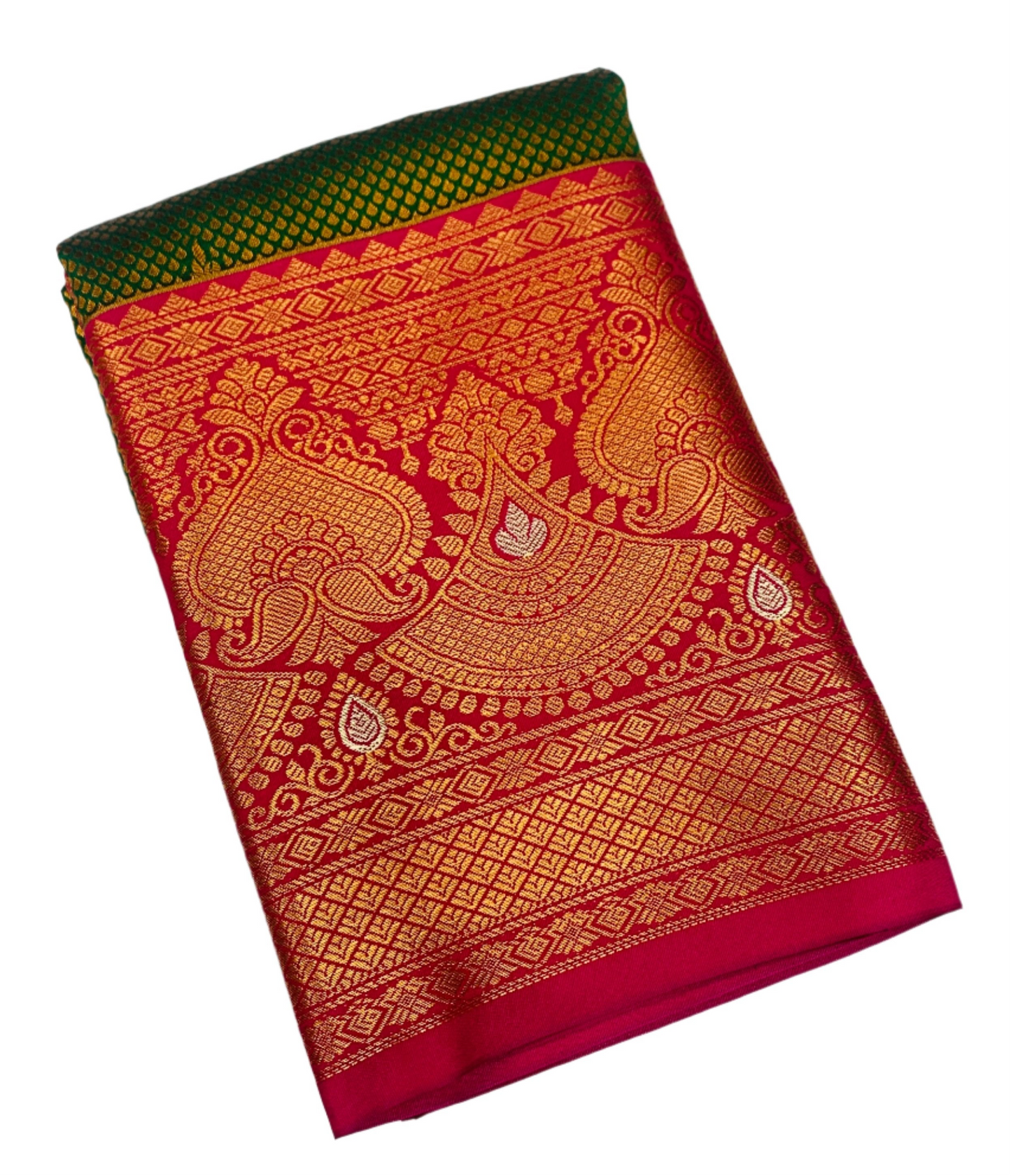 Vegan Silk Saree Green shade with Pink Border