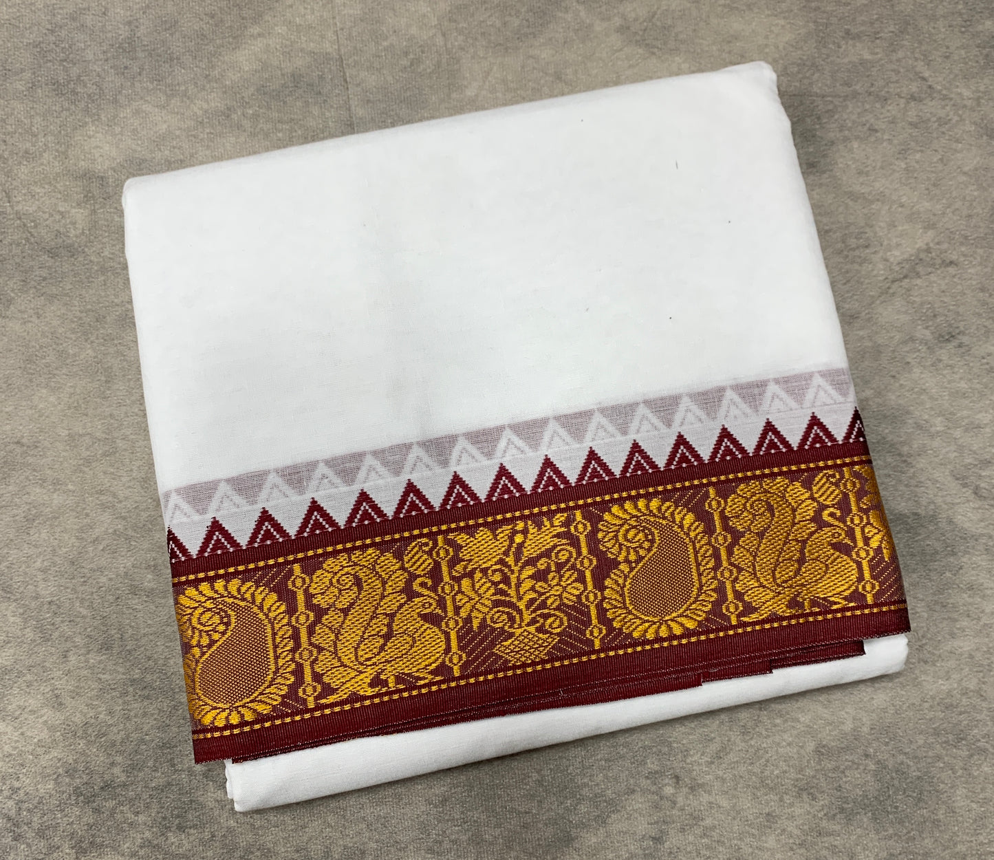 9X5 Cotton Dhoti White Colour with Brown and Green Border with Angavastram