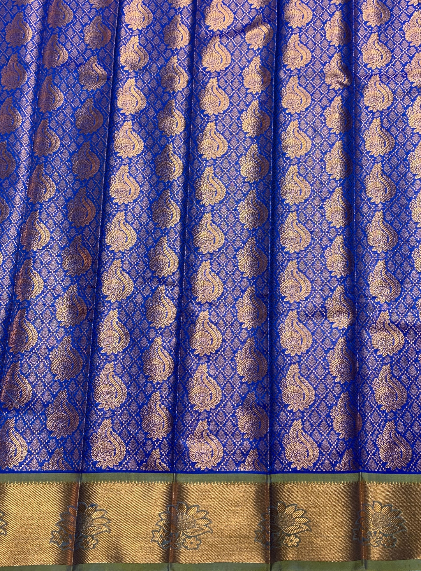 Vegan Silk Saree Blue Colour with Copper and Light Green Border