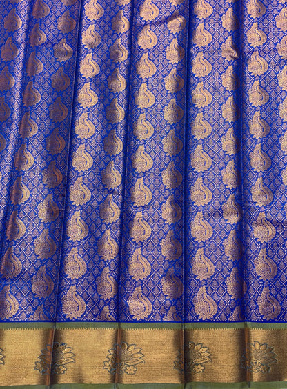 Vegan Silk Saree Blue Colour with Copper and Light Green Border