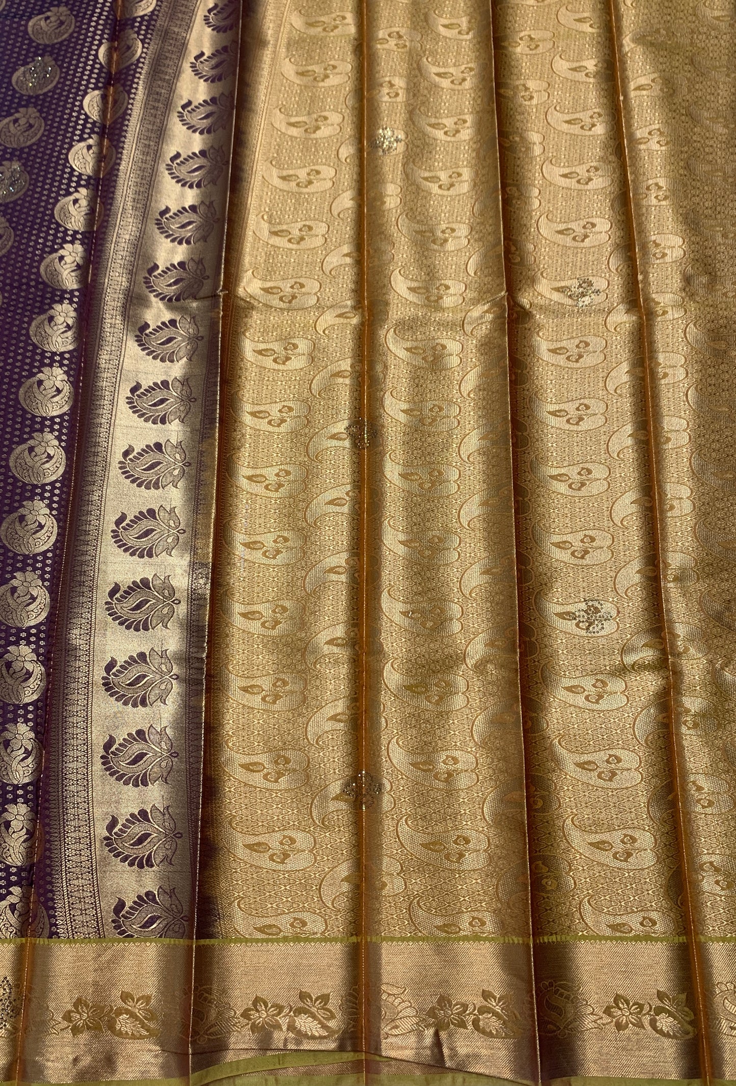 Vegan Silk Saree Brown Colour with Copper and Mustard Border