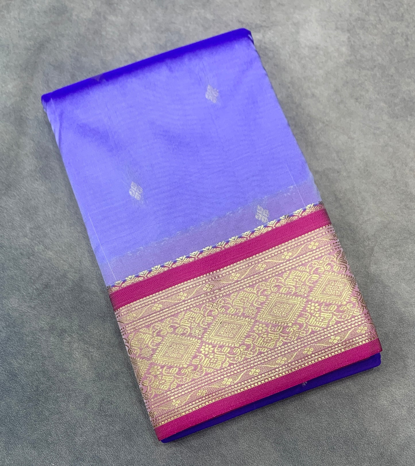 Lavender Shade Saree with Golden and Pink Border