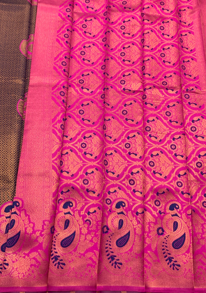 Blue Colour Art Silk Saree with Pink Border