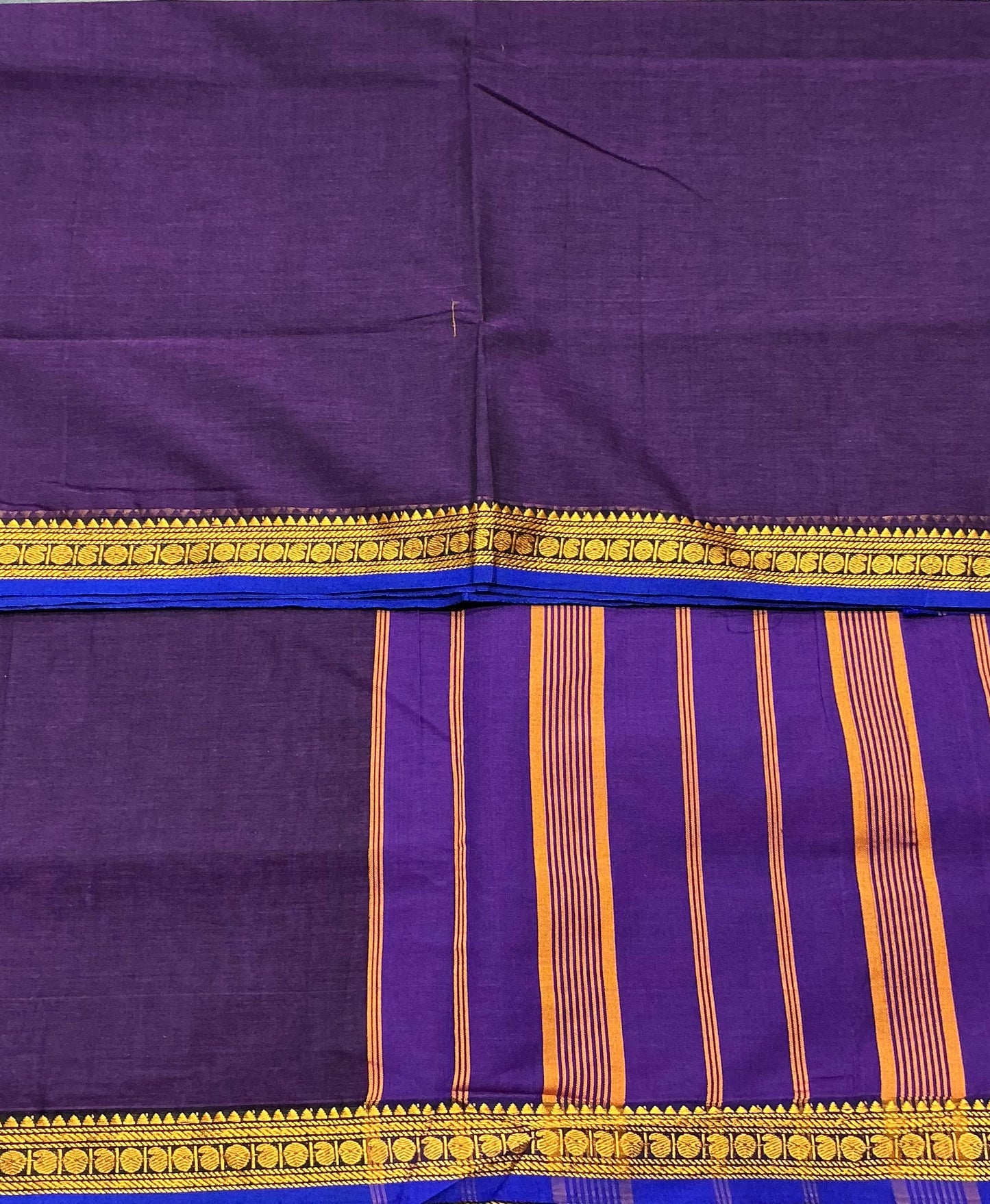 Chettinad Cotton Saree Dark Magenta Colour with Blue Colour with Thread Work Border