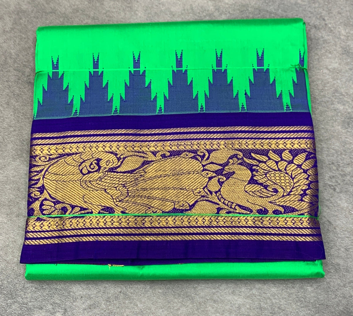 6 Mulam Silk Pooja Towel Light Green Colour with Ganga Jamuna Korvai Border