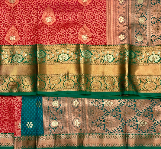 Vegan Silk Saree Pink shade with Green Border