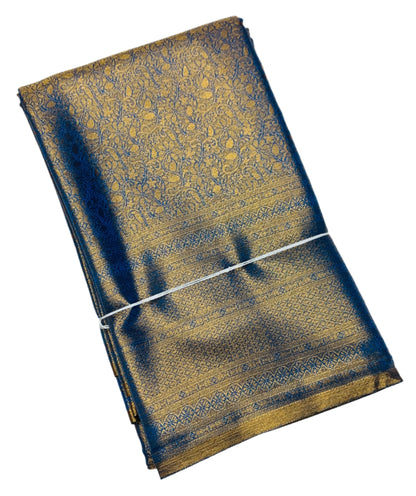 Sky Blue and Golden Colour Soft Kanchi Tissue Pattu Saree with Self Border