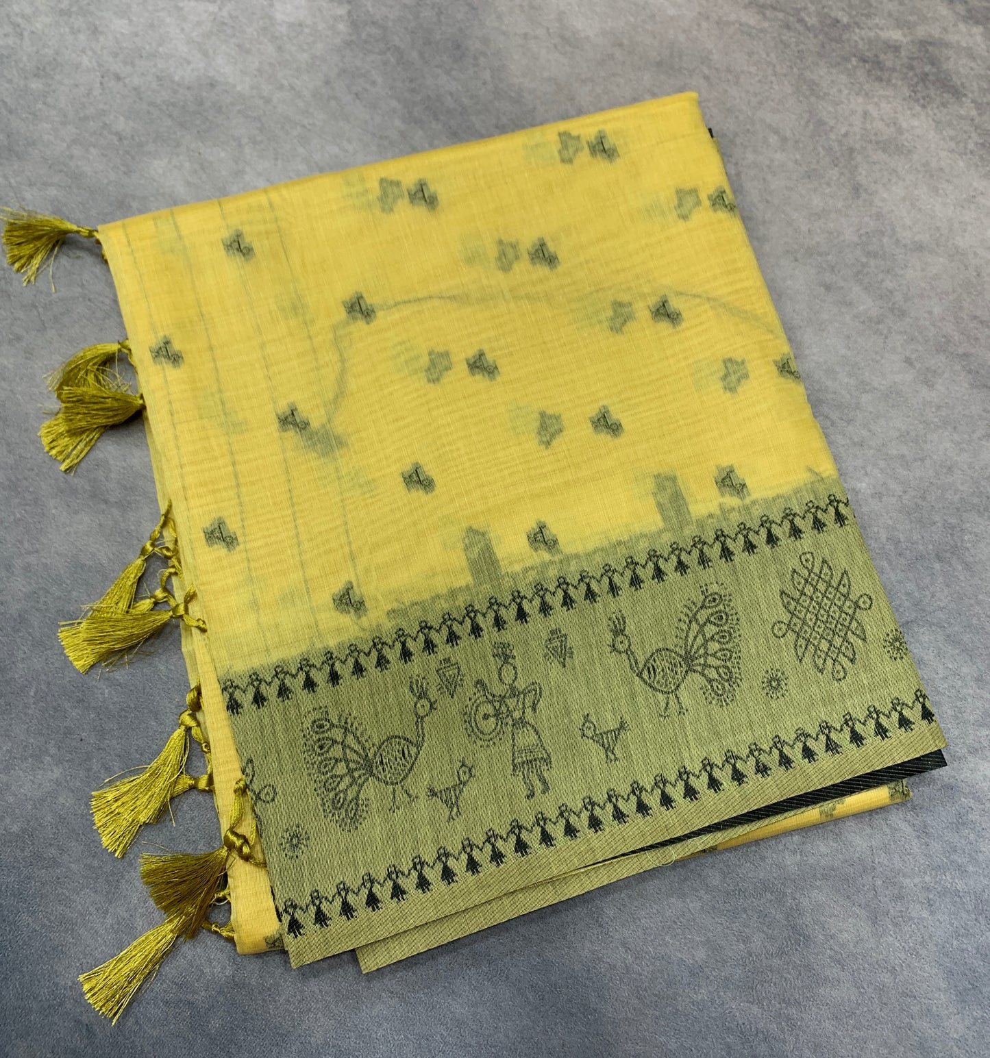 Banaras Katan Saree Yellow Colour with Katan Work Border