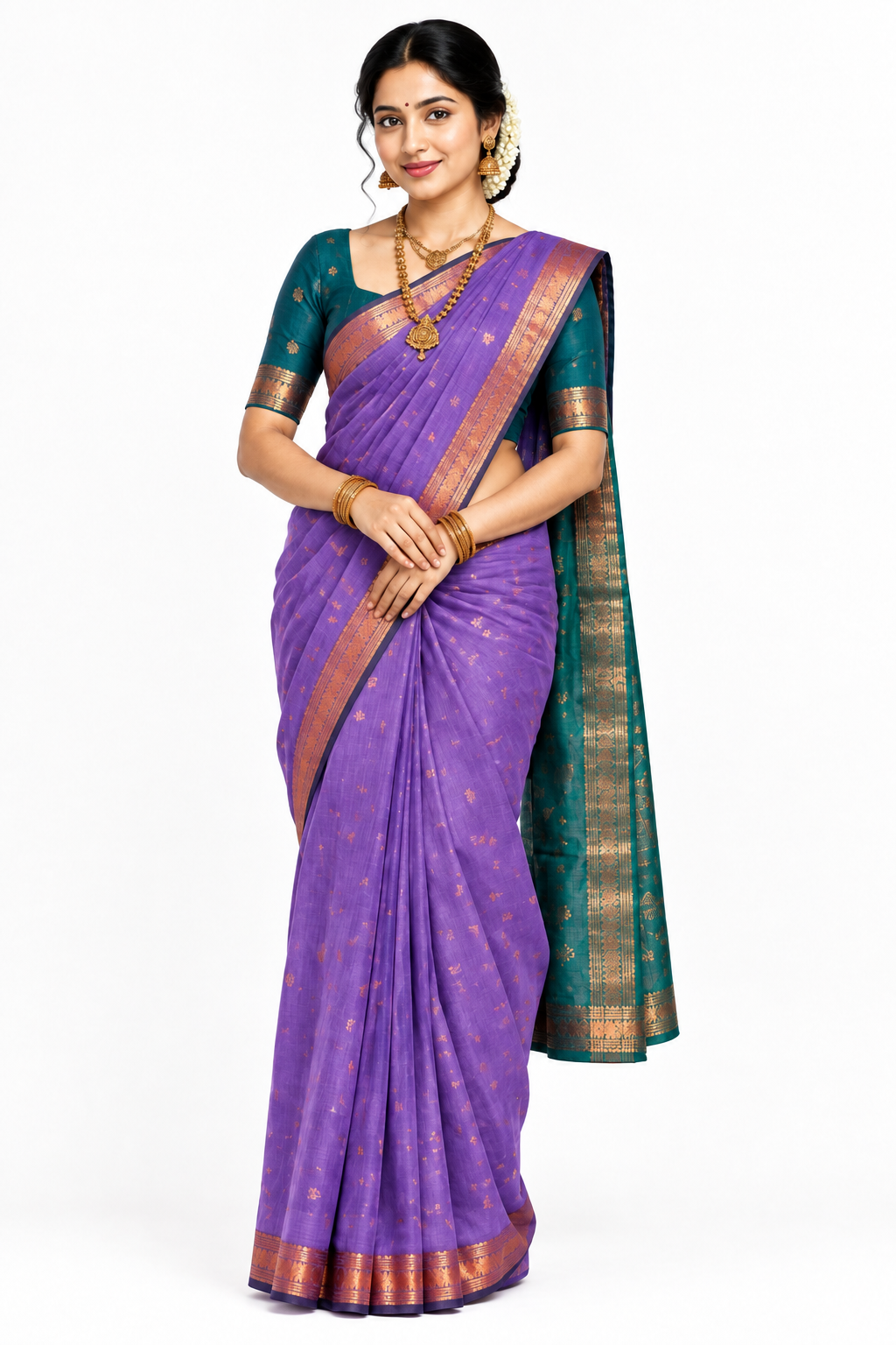 Lavender Colour Silk Cotton Saree with Copper Zari Border