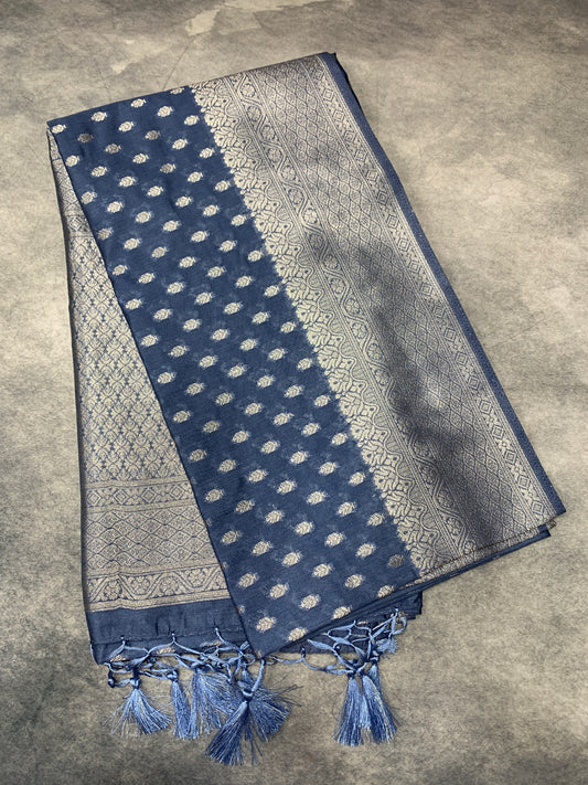 Soft Silk Casual Saree Gray Colour with Sliver Colour Border