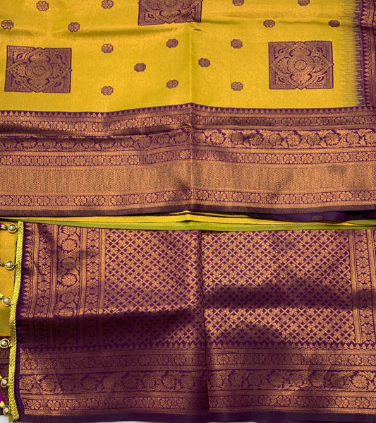 Art Silk Golden Colour Saree with Magenta Border