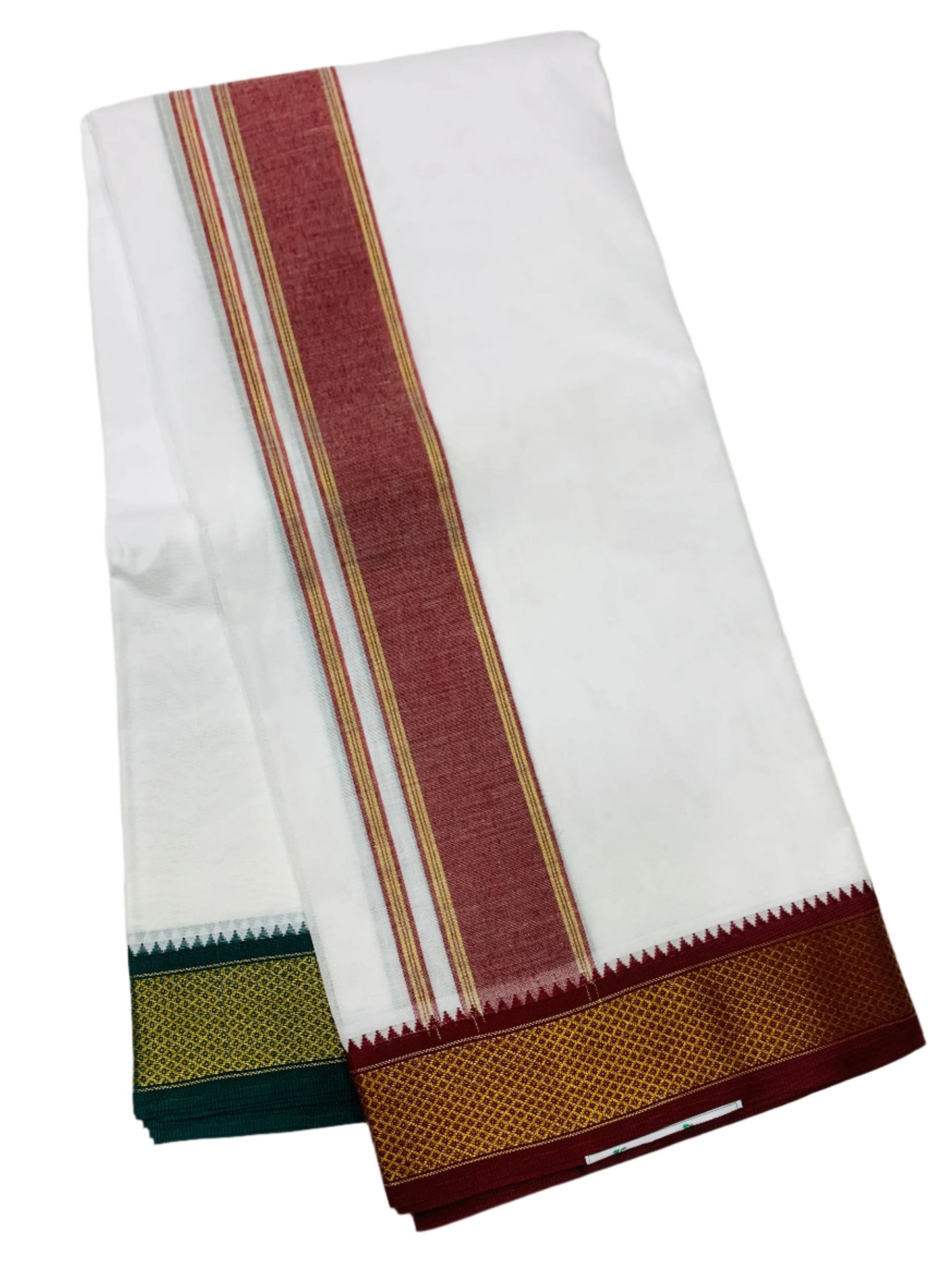 9X5 Cotton Dhoti White Colour with Maroon and Green Border