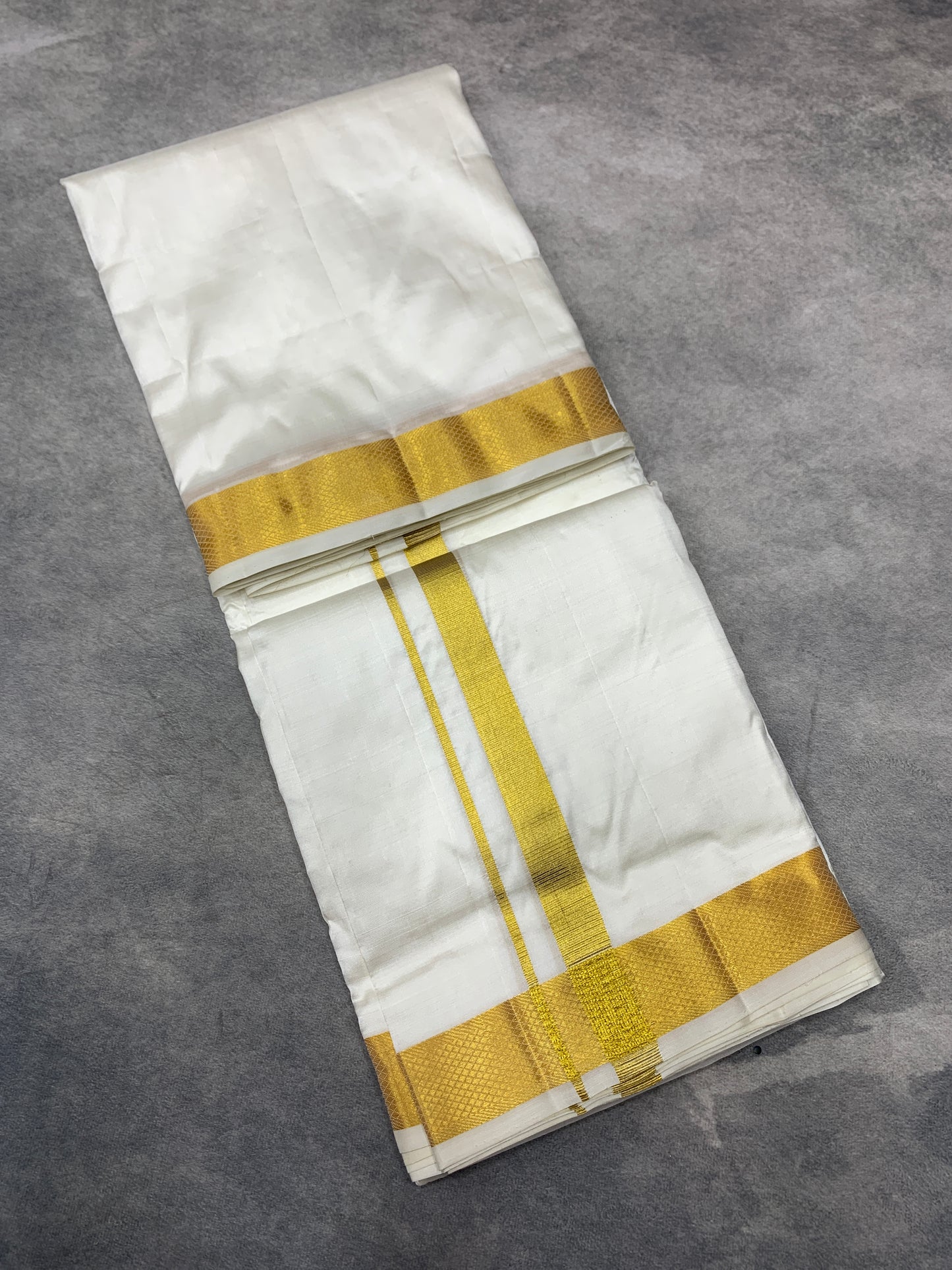 10X6 Pure Silk Dhoti Cream Colour with Golden Zari Border