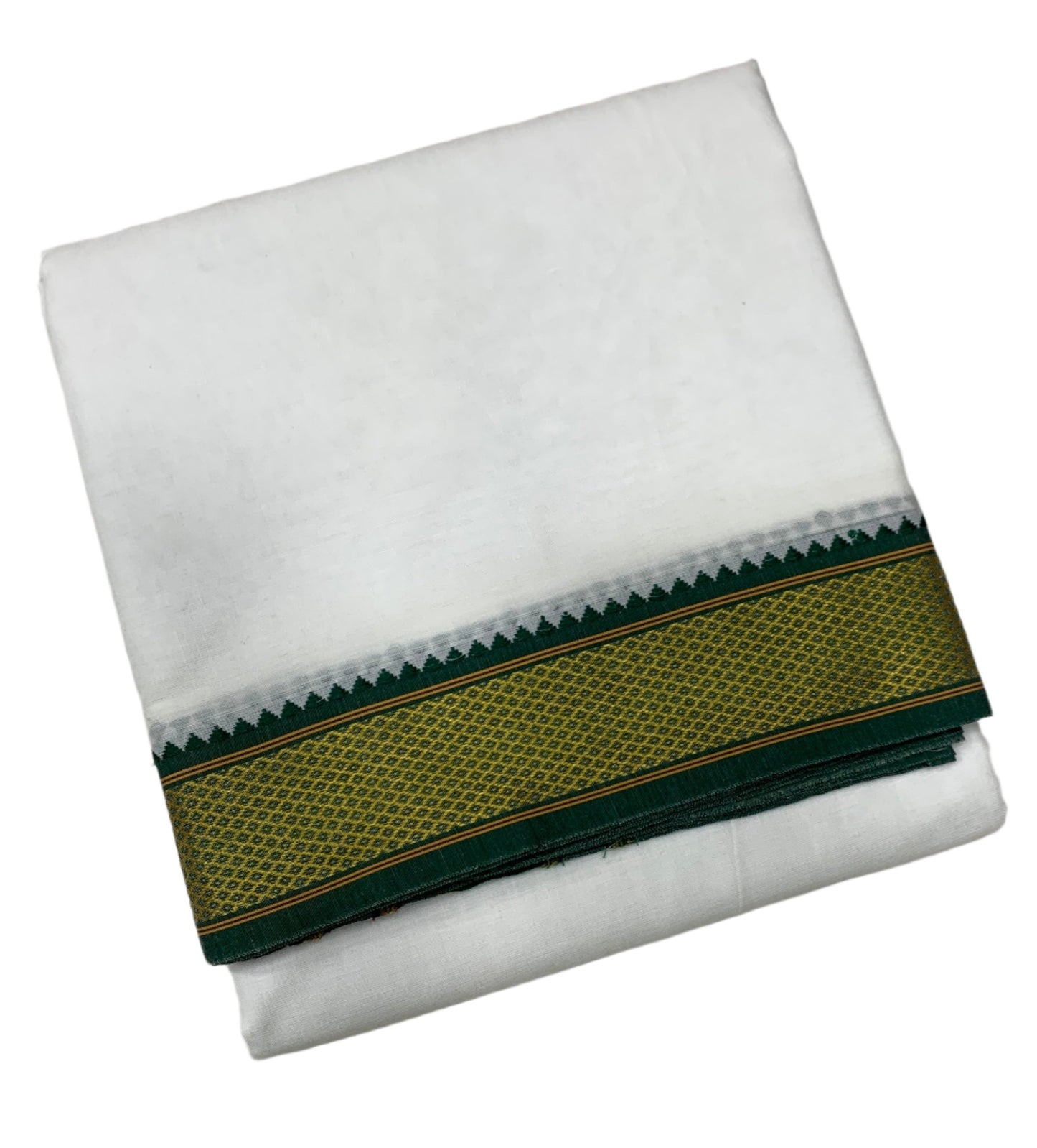 10X6 Cotton Dhoti White Colour with Green and Maroon Border