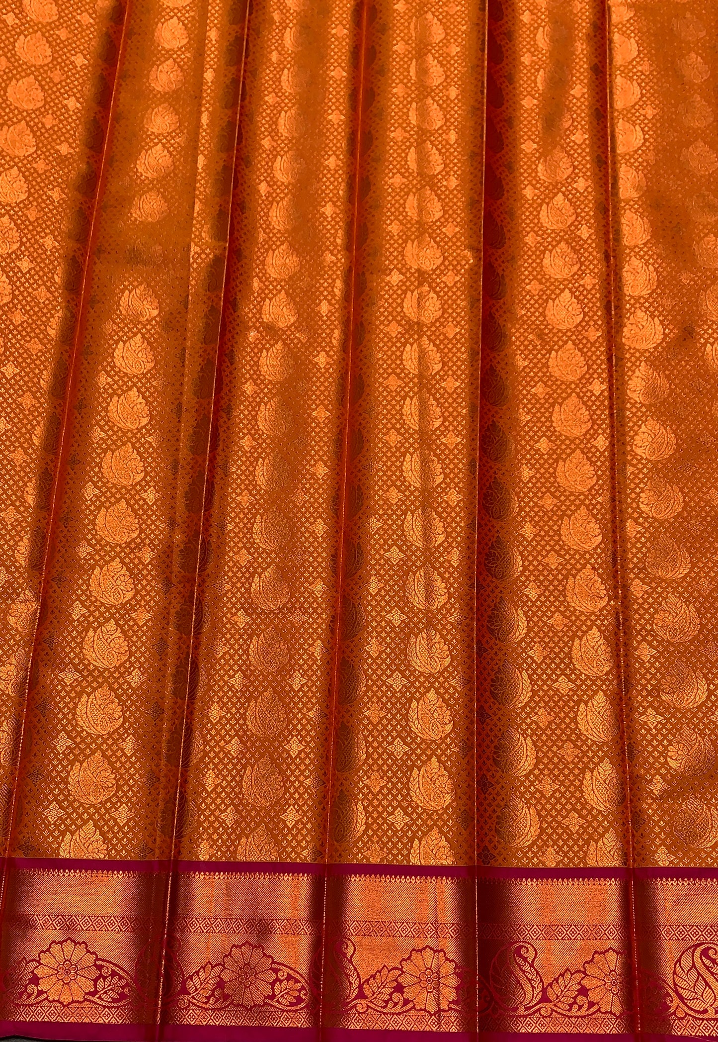 Vegan Silk Saree Golden Yellow Colour with Pink and Copper Border
