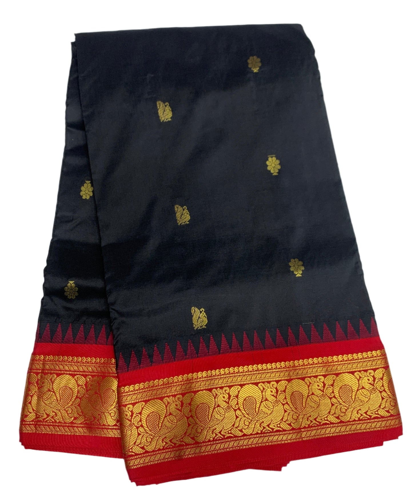9 yards Pure Kanchipuram Silk Saree Block Colour With Red Border