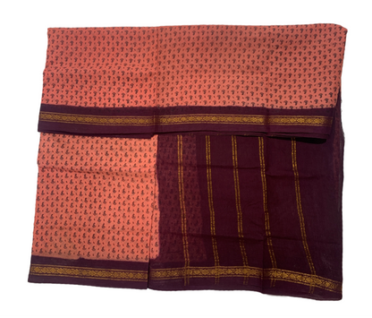 9 yards Cotton Saree Peach Colour