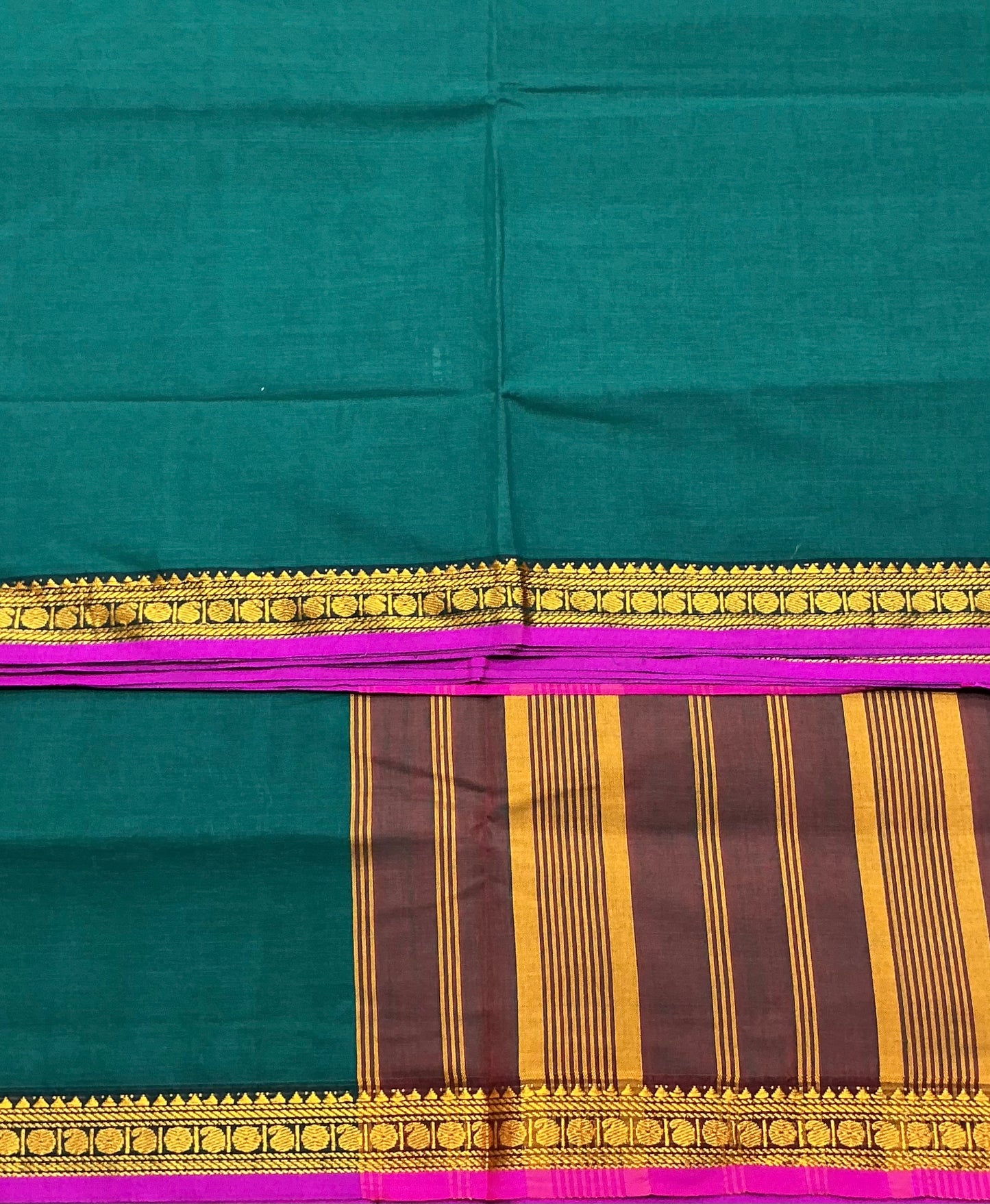 Chettinad Cotton Saree Rama Green Colour with Pink Colour with Thread Work Border