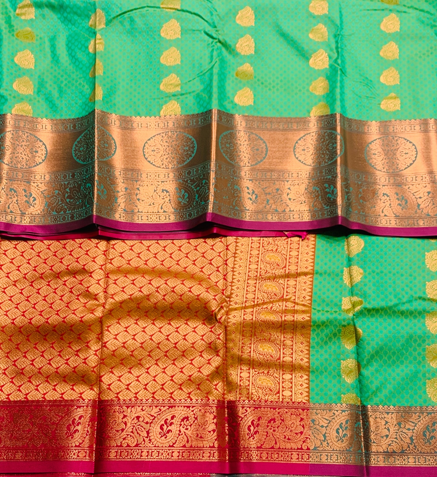 Vegan Silk Saree Light Green shade with Pink Border