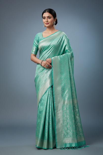 Fancy Tissue Saree Light Sapphire Colour with Self Design Border