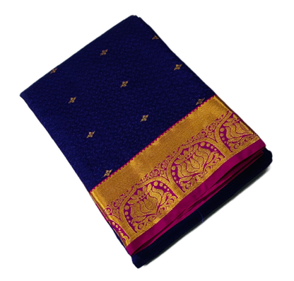 Navy Bule Semi Silk Saree with Pink Border.