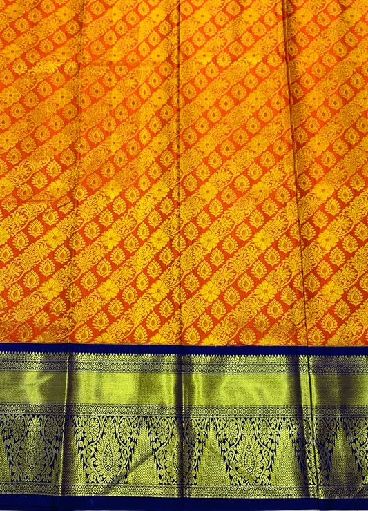 Orange shade Vegan Silk Kids Pattu Pavadai with Contrast border for age 5 to 10