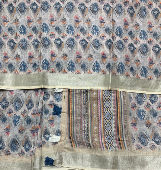 Jute Cotton Saree Light Off White Shade with Thread Border